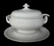 Crystal (Plain Uplift) | Elsmore & Forster | Sauce or Soup Tureen Base, Lid, Underplate, and Ladle | Item | 001