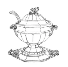 Grape Octagon | Unspecified | Sauce or Soup Tureen Base, Lid, Underplate, and Ladle | ItemDrw | 001