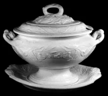 Halleck Shape (Morning Glory) | Elsmore & Forster | Sauce or Soup Tureen Base, Lid, and Underplate | Item | 001