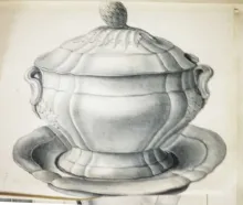 Hebe Shape_John Alcock_Sauce or Soup Tureen Base, Lid, and Underplate_KewDrw_001