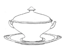 Plain Uplift | Unspecified | Sauce or Soup Tureen Base, Lid, and Underplate | ItemDrw | 001