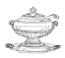 Prize Puritan | T. J. & J. Mayer | Sauce or Soup Tureen Base, Lid, Underplate, and Ladle | ItemDrw | 001