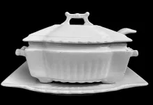 Square Ridged | Johnson Bros. (Late Pankhurst & Co.) | Sauce or Soup Tureen Base, Lid, Underplate, and Ladle | Item | 008